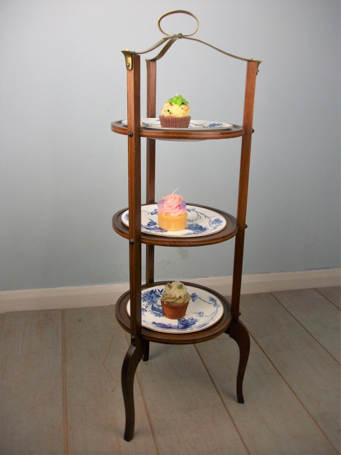 Edwardian Mahogany Three Tier Cake Stand with Plates